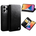 Étui Portefeuille iPhone 14 Pro Max en Cuir Qialino Classic - Noir